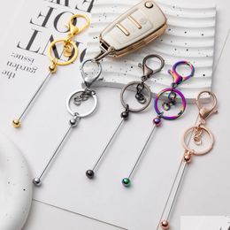 Other Arts And Crafts Stock Metal Bar Beadable Key Chain Hooks Stylish Girls Gift Iridescent Keyring Keychain For Jewellery Making Diy D Dhwfx