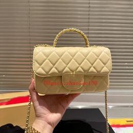 2023 Designer bag channel Chain Bag plaid flap 5A shoulder handbag Gold chain leather double letter solid color buckle square stripe lady messenger 7.9 in