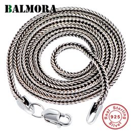 Strands Strings BALMORA Real 925 Sterling Silver Foxtail Chains Chokers Long Necklaces For Women Men Chic Chain Jewelry Accessory 1632 Inches 230801