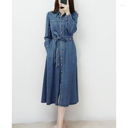 Casual Dresses Full Sleeves Belted Waist Cotton Demin Shirt Dress Size UK 6-UK 16