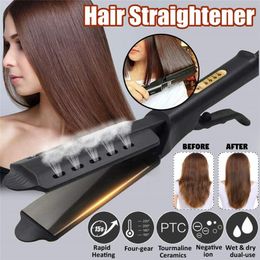 Hair Straighteners Hair Straightener Four-gear Temperature Adjustment Ceramic Tourmaline Ionic Flat Iron Widen Panel Professional Styling Tool 230731