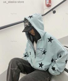 Men's Hoodies Sweatshirts Vintage Sweatshirt Ladies Casual Star Print Design Zip Hoodie Ladies Hip Hop Loose Harajuku Punk Gothic Style Y2k Women's Top T230731