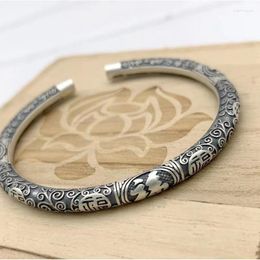 Bangle FoYuan Silver Colour Opening Bracelet Same Style For Men And Women Made Old Stick Ethnic Chinese Fu Character