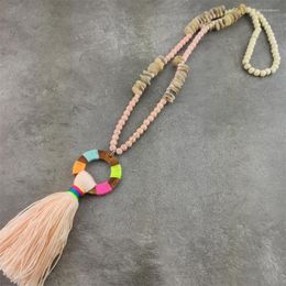 Pendant Necklaces Boho Handmade Long Necklace Bohemian Colorful Round Pendants Collier Women Sea Beach Tassel Charm