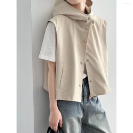 Women's Vests Casual Hooded Vest For Women Summer 2023 Loose Sleeveless Short Top In Solid Colour With Single Breasted Waistcoat Ladies