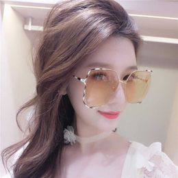 2023 luxury designer sunglasses G Family's New Dark Glasses Ni Lu Han Same Style Metal Herringbone Hollow Large Frame Irregular Sunglasses GG0909S