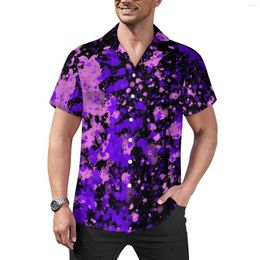 Men's Casual Shirts Neon Paint Print Blouses Male Purple Splatters Hawaiian Short Sleeve Graphic Vintage Oversized Beach Shirt Gift