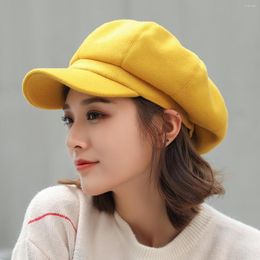 Ball Caps Winter British Cap Wool Women Beret Autumn Octagonal Hats Stylish Artist Painter Sboy Yellow Grey Girls