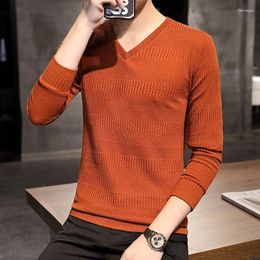 Men's T Shirts Fashion V-Neck Solid Color Loose Casual T-Shirt Clothing 2023 Autumn Korean Pullovers Long Sleeve All-match Tee Shirt