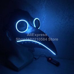 Party Masks Mediaeval costume LED plague doctor mask latex luminous mask Steampunk halloween doctor cosplay carnival party supplies HKD230801