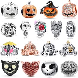 Designer popular charms decoration Halloween pumpkin car 925 silver skull pendant jewelry accessories DIY fit Pandora bracelet necklace with original box