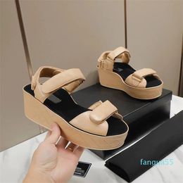 Women Platform Sandals Designer Summer Shoes Luxury Canvas Rubber leather Elevating Sandal Fashion Classic Fish Mouth Peep-Toe Heeled Sandals Size35-41