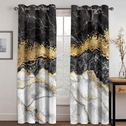 Curtain Classic Luxury Gray Gold Marble Texture Modern 2 Pieces Thin Shading Window For Living Room Bedroom Decor
