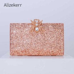 Evening Bags Women Sequins Clutch Chic and Elegant Sparkling Crystal Pearl Chain Spider Box Purses Hbags Wedding Party 230427