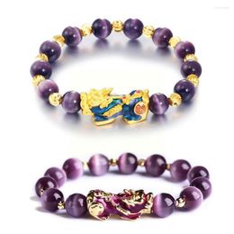 Strand Feng Shui Obsidian Stone Beads Bracelet For Men Women Natural Amethysts Moonstone Beaded Gold Colour Wealth Lucky Brac Q6E3