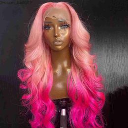 Synthetic Wigs Perruque Pink full lace front wigs Transparent HD Lace Body Wave Wig natural hairline simulation human hair wigs for women Z230801