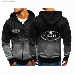 Men's Hoodies Sweatshirts 2023 Spring Autumn Newr Bugatti Car Print Casual Gradient Color Hooded Sweatshirt Men's Hip-Hop Zip Sports Streetwear Top T230731