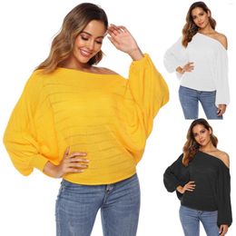 Women's Sweaters CS081 Plus Size Loose Women Sweater Slash Neck Fashion Pullover Batwing Sleeve Off Shoulder Sexy Top Pull Femme