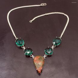 Pendant Necklaces Hermosa Elegant Natural Unakite GreenTopaz Silver Color Necklace Women Chain 18 Inch A193