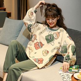 pants Women 2 piece set women designer Pajamas Spring Autumn Long Sleeve Cotton Set 2023 New Student Style Autumn Winter Loose fitting Home