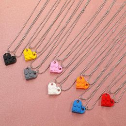 Pendant Necklaces DIY Heart-shaped Building Block Couple Necklace Creative Double Layer Detachable Splicing Beaded Clavicle Chain Female