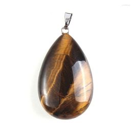 Pendant Necklaces Silver Colour Natural Tiger Eye Stone Water Drop Fashion Women Reiki Teardrop Jewellery