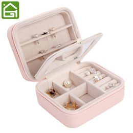 Small Portable Travel Leather Jewelry Storage Bag with Mirror Jewelry Organizer Gift Box for Rings Earring Necklace and Bracelet2611