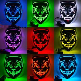 LED Mask Halloween Party Masque Masquerade Masks Neon Masks Light Glow In The Dark Horror Mask Glowing Masker