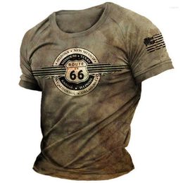 Men's T Shirts Vintage For Men 3d Printed American Top Short Sleeve Oversized Tee Hip Hop O-neck 66 Route Breathable Clothing