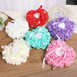 Decorative Flowers Wedding Favors Ring Bearer Rose Pillow Heart Shape Box Holder Mariage Decor Cushion