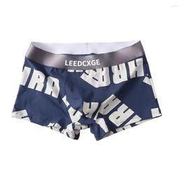 Underpants Men Ice Silk Boxers Smooth Letter Printed Underwear Funny Casual Swim Shorts Trunks Breathable Elastic Male Panties Summer