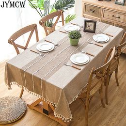 Table Cloth Cotton Linen Tablecloths Wrinkle Free Anti-Fading Table Cloth Tassel Rectangle Indoor Outdoor Dining Table Cover 230731