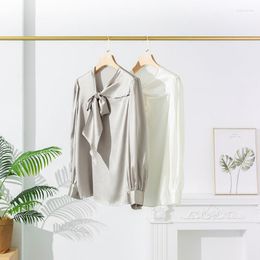 Women's Blouses OUSHASI 2023 Spring Silk Shirt Feminine Style White Ribbon Design Feel Loose Top Elastic Plain Crepe Satin