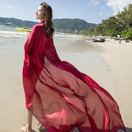 Scarves Bikini Bathing Swimwear Cover-Ups Sarong Women Soft Silk Scarf Summer Large Beach Dress Plain Colour Pareo Shawl Plus Size 185cm