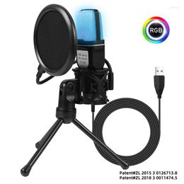 Microphones Portable USB Microphone RGB Microfone Condensador Wire Gaming Mic For Podcast Recording Studio Streaming Laptop Desktop PC