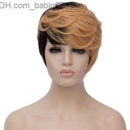 Synthetic Wigs Fluffy Short Wave Capless Spiffy Light Blonde Mixed Black Synthetic Wig Hair Z230801