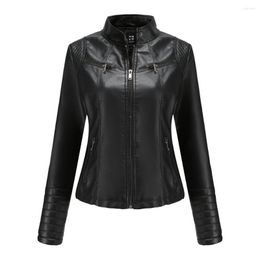 Women's Leather Women Moto Biker Zipper Jacket Autumn Spring Motorcycle Faux 2023 Black Red Coffee Apricot Chaqueta Cuero Mujer