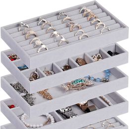 Jewellery Boxes Soft Velvet Stackable Tray Case Display Storage Box Portable Ring Earrings Necklace Organiser Holder 230801