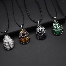 Pendant Necklaces Leather Rope Chain Natural Stone Tree Of Life Drop Shaped Reiki Healing Necklace Beautiful And Charming Gift For Women