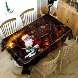 Table Cloth New Year Christmas Santa Pattern Tablecloth Waterproof Cloth Kitchen Dining Table Mat Home Decoration R230801