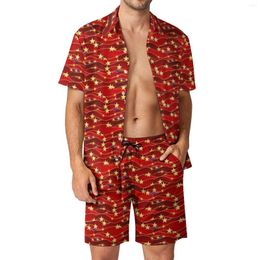 Fatos de treino masculinos Christmas Sky Men Sets Gold Stars Print Casual Shorts Beach Shirt Set Summer Retro Custom Suit Manga Curta Oversized