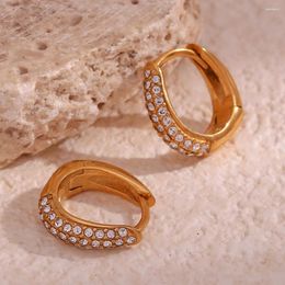 Stud Earrings Stainless Steel Inlaid Zircon Circle Women Charm Bling Shiny Cast Waterproof Jewelry Gala Gift