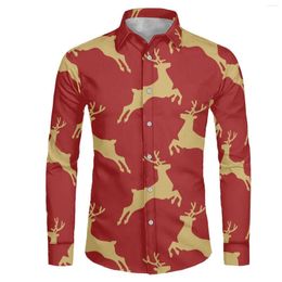 Men's Casual Shirts Christmas Design Store Holiday Atmosphere Staff Clothing Slim Fit Mens Business Long Sleeved Shirt Classic Male Social