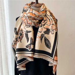 Scarves Women Winter Scarf Floral Pashmina Shawls and Wraps Foulard Blanket Cashmere Female Thick Warm Scarves Stoles Bufanda Y23