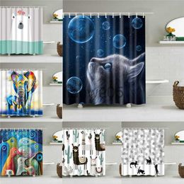 Shower Curtains Animal Cat Elephant Shower Curtain 3D Print Bathroom Curtains Washable Bath Decor Curtain for Bathroom Home Decor With 12 Hook x0731