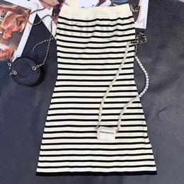 Basic & Casual Dresses Designer Spring / summer new side metal button striped Strapless knitted dress sexy wrap chest and hip skirt women's fashion WVEA