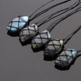 Pendant Necklaces Dragons Heart Labradorite Necklace Natural Stone Wrap Braid Yoga Macrame Men Women Jewelry252J