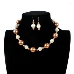 Necklace Earrings Set European And American Fashion Minimalist Pearl Three Piece Dual Color Collarbone Chain Sweater Jewelry
