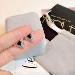 Stud Earrings For Women 925 Sterling Simple Black Spinel Triangle Temperament Personality Bridal Wedding Fine Jewellery