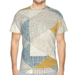 Men's T Shirts Geometric Patterns TShirts Geomatric Gold Blue 3D Printed Breathable Retro Short-Sleeved Polyester O-Neck Tops Streetwear